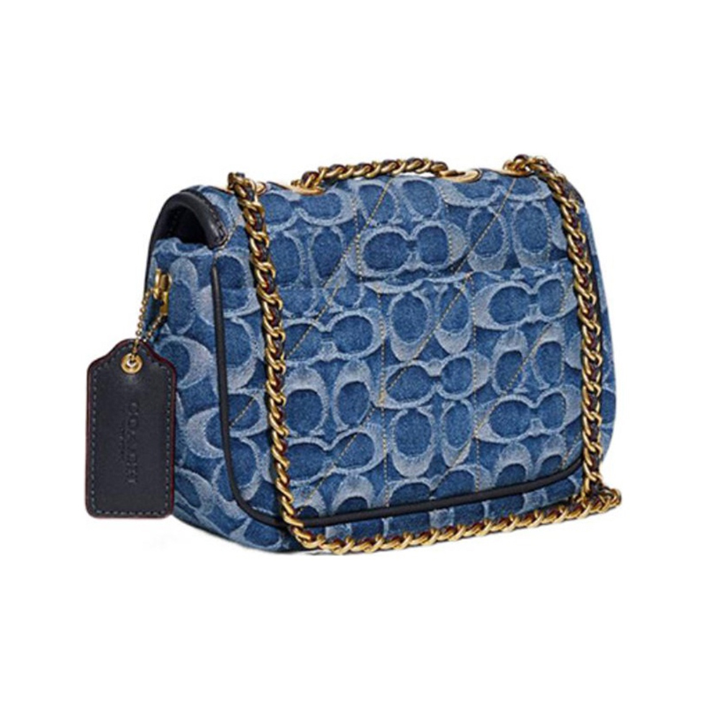 驰coach奢侈品 女士专柜款蓝色小号织物提花单肩斜挎包 ca581 b4udf