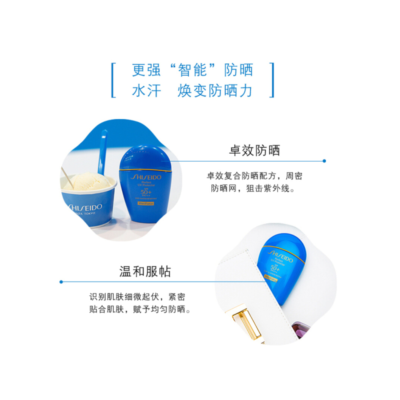 【国内专柜版】资生堂(SHISEIDO) 蓝胖子 新艳阳夏臻效水动力防晒乳 SPF50+ PA+++ 50ML（清爽型）