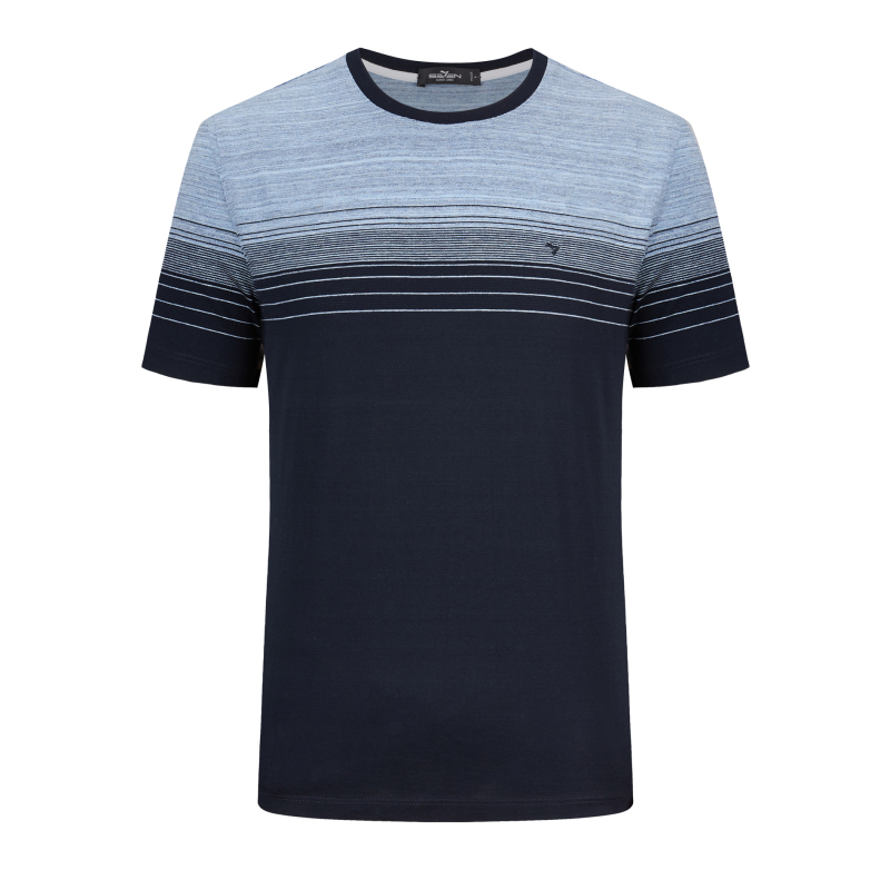 柒牌seven男装商务休闲条纹丝光棉短袖t恤衫纯棉夏中青年