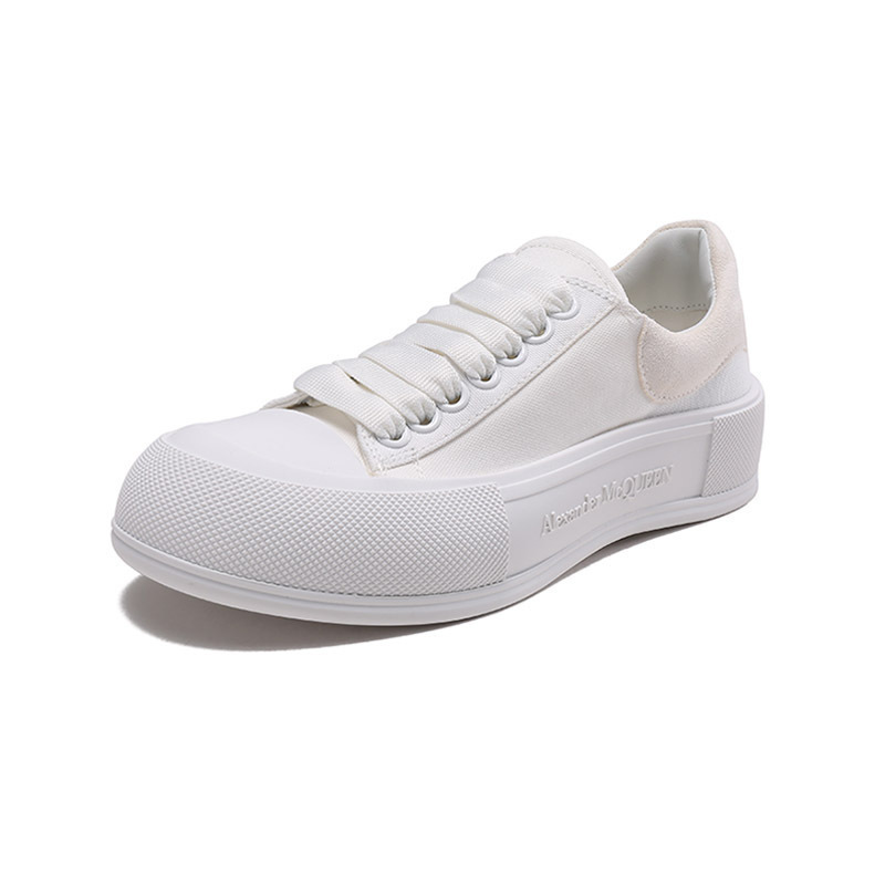 亚历山大·麦昆 ALEXANDER MCQUEEN 女士织物配皮休闲运动鞋帆布鞋小白鞋697120 W4MV7