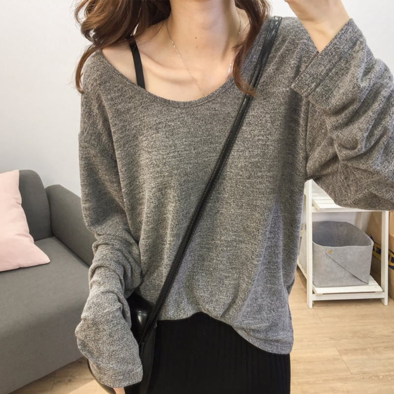 如熙超火基础款薄针织衫女长袖百搭款宽松显瘦打底衫
