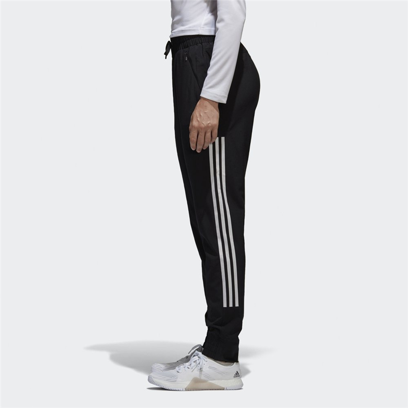 adidas阿迪达斯女运动裤综合训练三条纹黑白梭织运动长裤