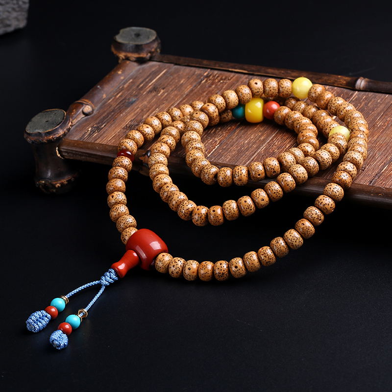 月印百川陈籽108颗星月菩提佛珠手串配合成蜜蜡桶珠念珠手链项链