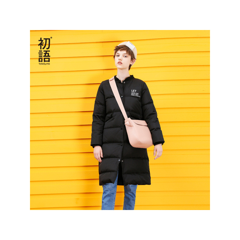 初语中长款无帽羽绒服女轻薄直筒立领休闲保暖外套