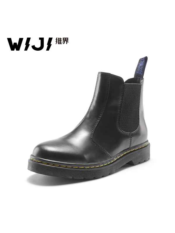 WIJI女靴子英伦冬季短筒新款时尚休闲鞋百搭潮流套筒真皮切尔西靴