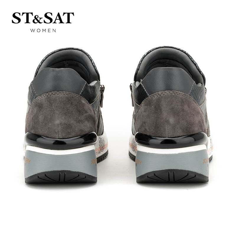 星期六/ST&SAT 牛皮/绒面羊皮革圆头中跟拉链拼色单鞋SS63112266
