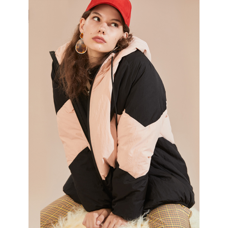 妖精的口袋Y羽绒服女冬装韩版撞色时尚保暖白鸭绒厚外套R_1