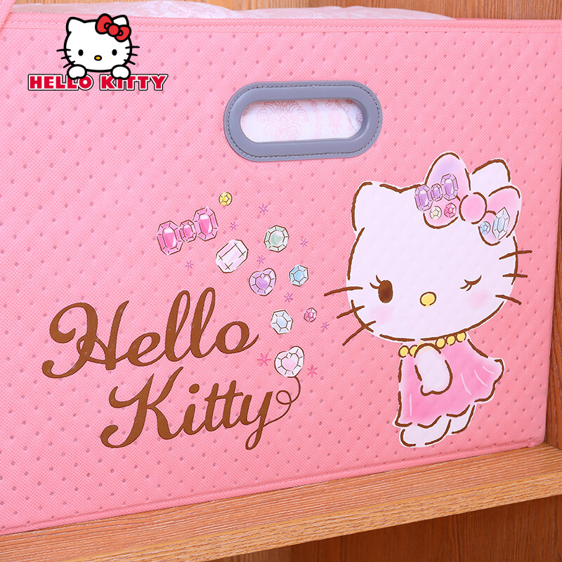 Hellokitty大号折叠收纳箱有盖布艺防尘储物箱 45x42x33cm