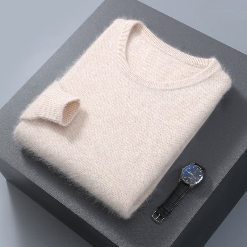 秋冬男士V领貂绒毛衣纯色套头绒衫大码保暖打底针织羊毛衫图片