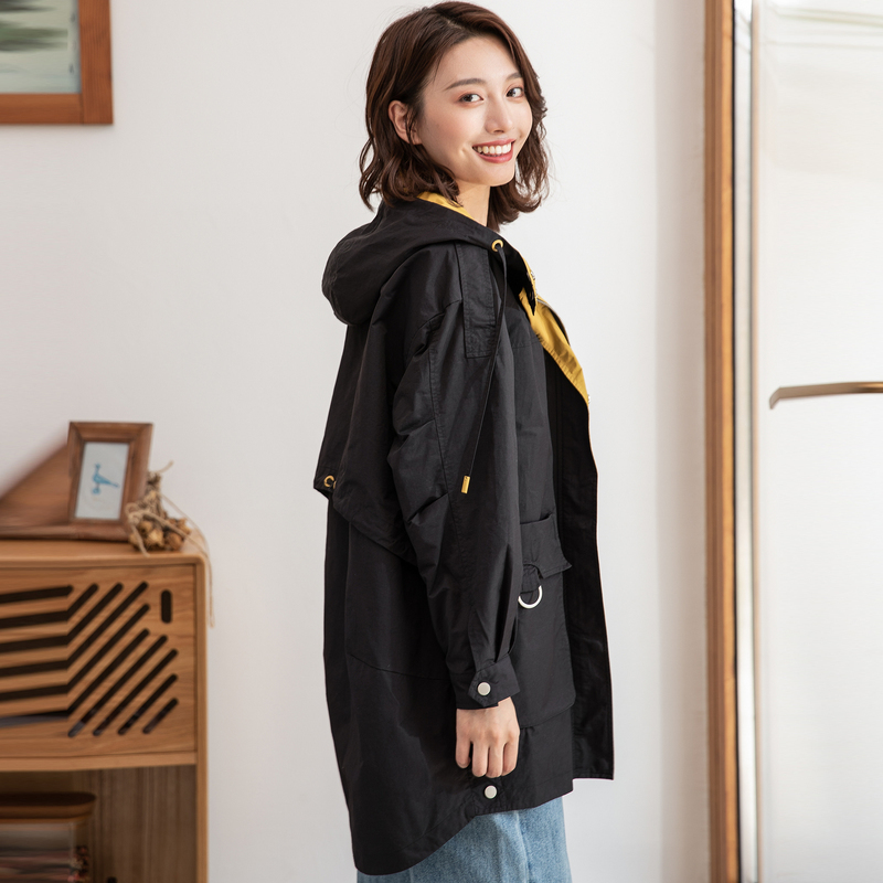 恒源祥工装风衣女中长款2020早春女装宽松小个子外套薄款连帽大衣