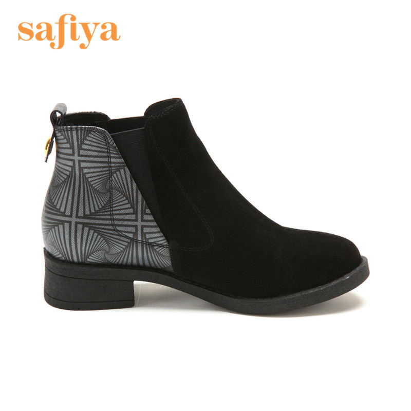 索菲娅Safiya牛皮圆头低跟松紧带皮革拼接深口女鞋SF54117019_HKB46