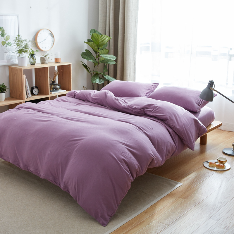 吉岳giyou全棉针织棉四件套素色简约色织针织纯棉超柔亲肤床上用品四