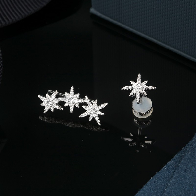 apmmonaco流星六芒星耳环银镶钻银饰耳钉925银送恋人ae10118ox