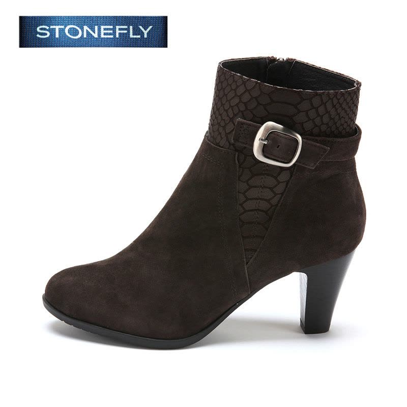 斯通富来STONEFLY冬季绒面羊皮革黑色短靴女中低跟SD44117049图片
