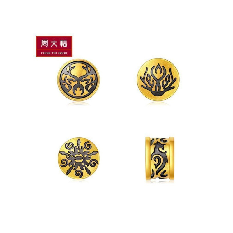 周大福赵丽颖同款电黑徽章转运珠黄金坠R多款 R20611