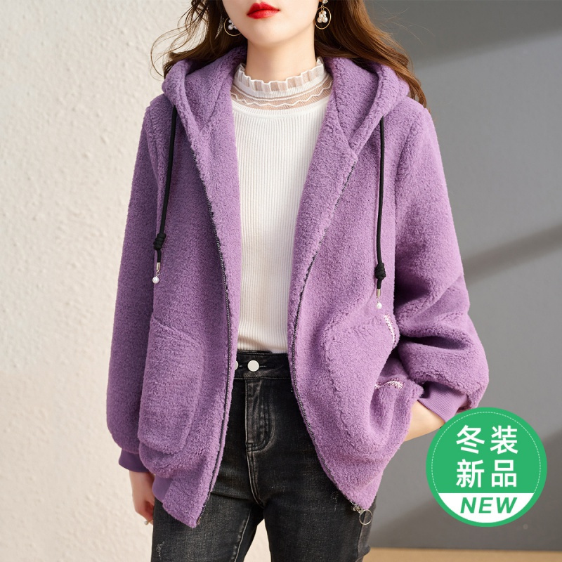 OUNIXUE欧昵雪 | [休闲连帽短款上衣]冬季减龄毛绒长袖加厚保暖短款女式外套