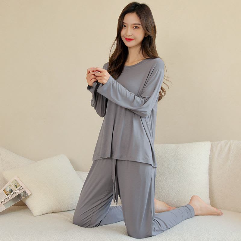Jusen Shayu春季柔软莫代尔睡衣女春秋款薄款长袖宽松家居服女夏图片