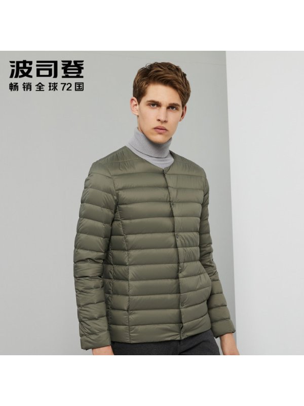 波司登男士2019秋冬羽绒服V领短款中老年男装内恤
