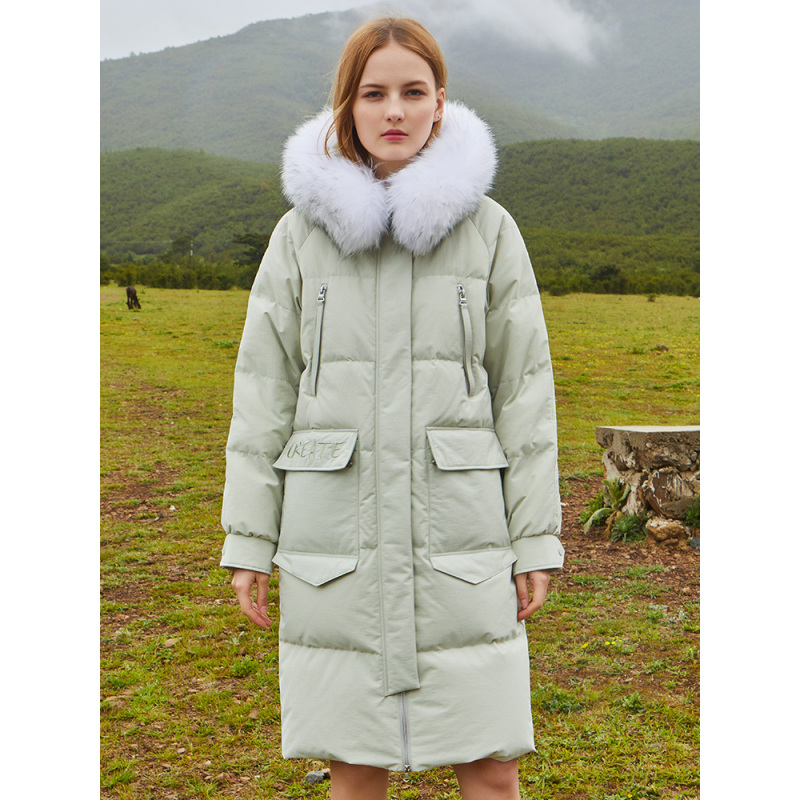 坦博尔2020秋冬新款羽绒服女中长款大毛领加厚时尚韩版冬季外套女装