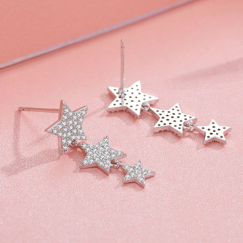 佰色传情BRIR纯银星星耳钉女简约气质耳环时尚精致短款耳饰图片