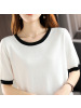 25新款夏季冰丝短袖拼色休闲T恤薄款套头宽松针织衫女上衣半袖