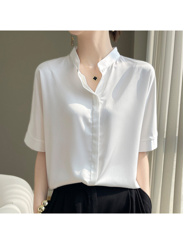 无袖缎面真丝衬衫女短袖上衣高级感正装夏季叠穿醋酸打底衬衣