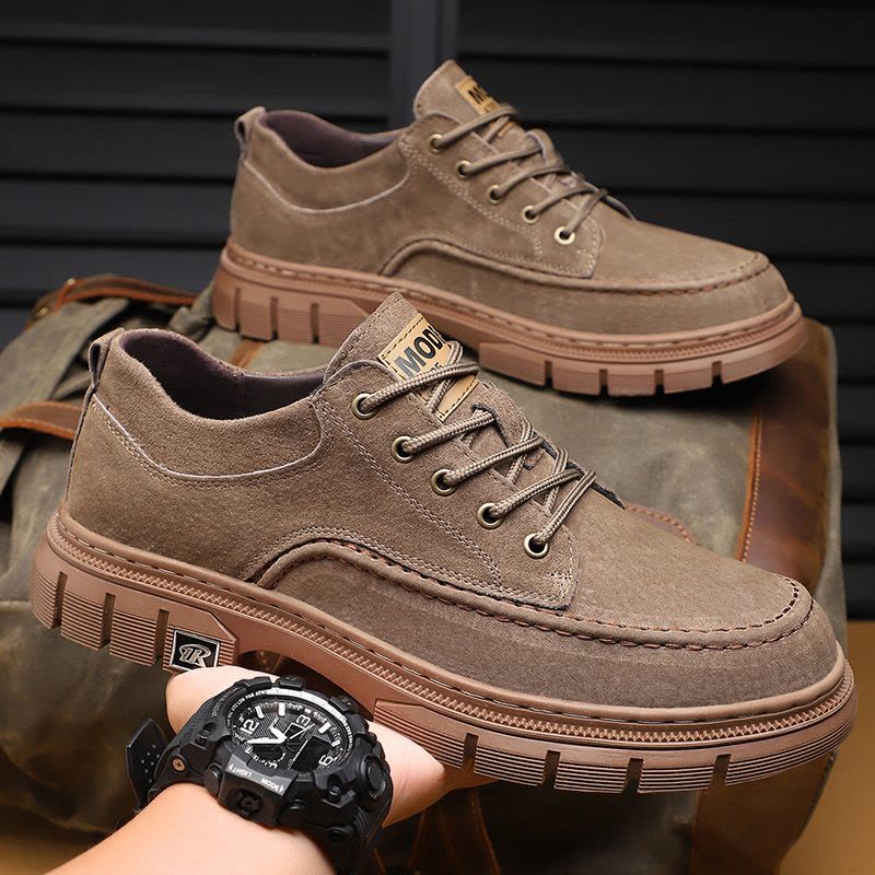 男鞋真皮高档磨砂户外运动休闲登山防滑耐磨软底猪皮八爪鱼休闲鞋图片