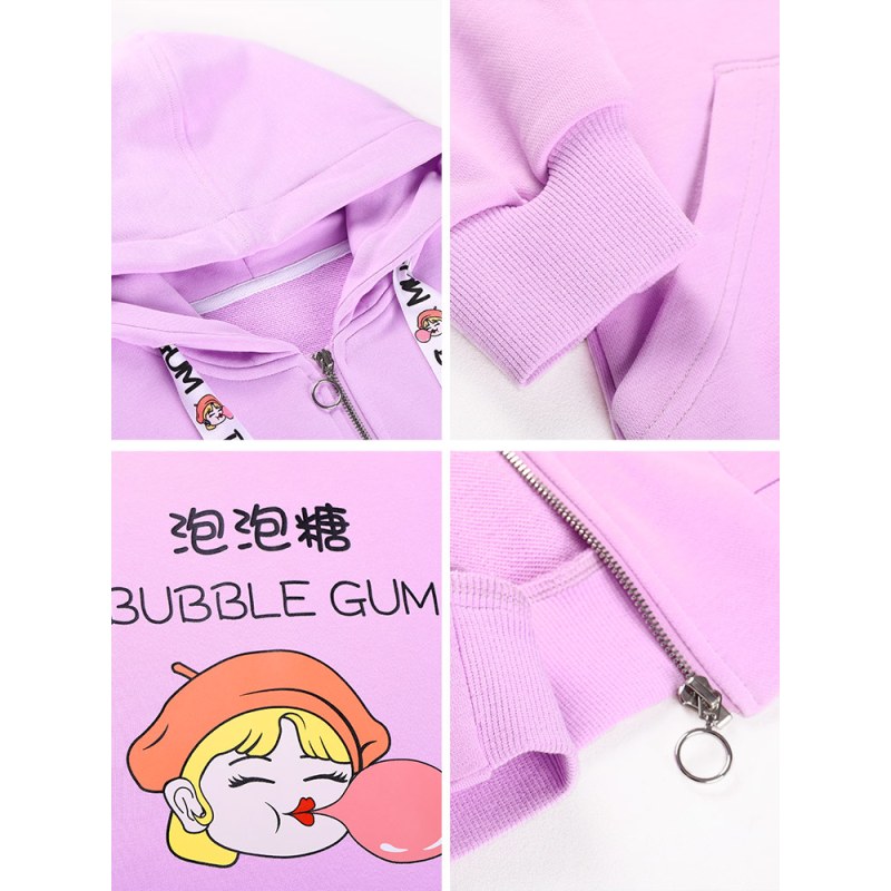 甜美可爱怪味少女紫色卫衣外套2018新款秋款女装长袖上衣连帽开衫