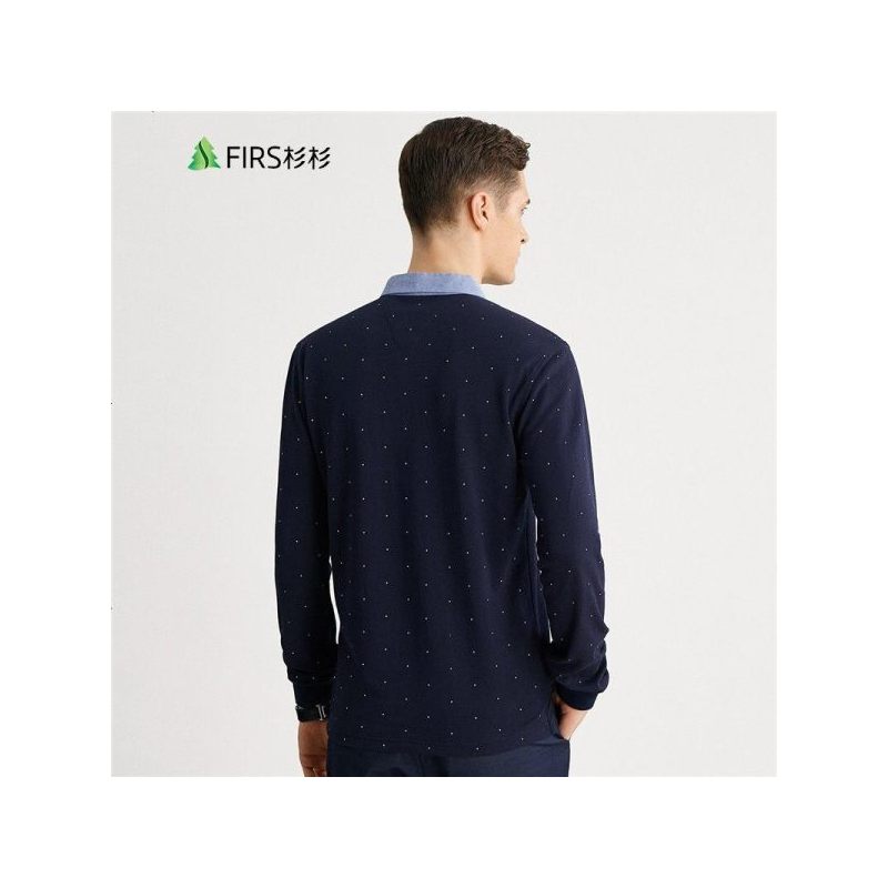 杉杉（FIRS）男式纯棉POLO衫时尚印花拼接百搭长袖POLO衫