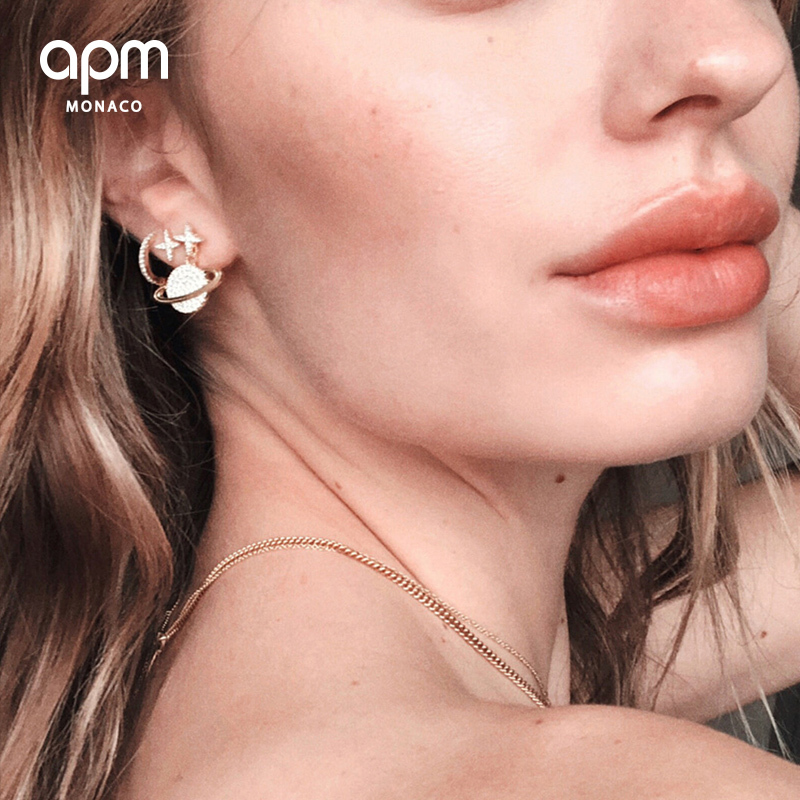 apm MONACO 星球不对称耳环女士耳钉925银耳饰杨颖同款送恋人AE10559OXY