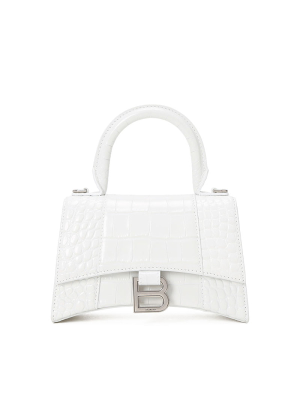 预售 巴黎世家BALENCIAGA HOURGLASS 沙漏包超小号 B扣鳄鱼压纹592833银扣 女士手提单肩斜挎包