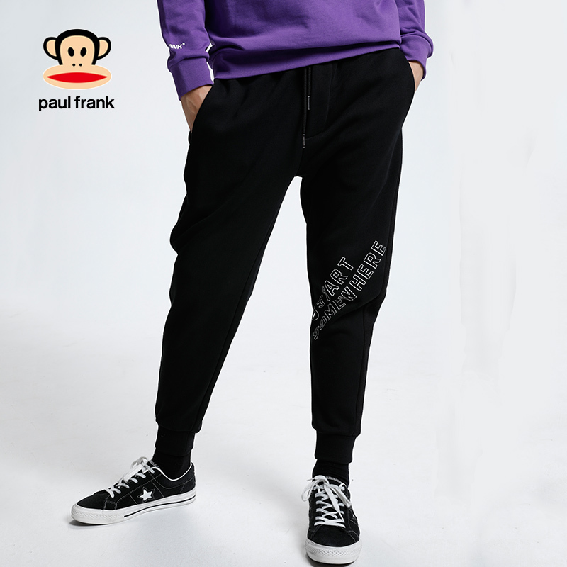 PaulFrank/大嘴猴春秋季新款长裤男休闲长裤韩版小脚运动裤潮J 黑色