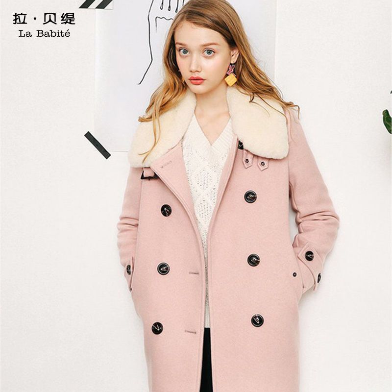 拉贝缇毛呢外套女羊羔毛外套女中长款呢子女大衣加厚冬季60007031