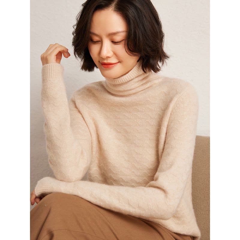 秋冬绞花堆堆领羊绒加厚针织衫女纯色羊毛打底衫宽松时尚套头毛衣图片