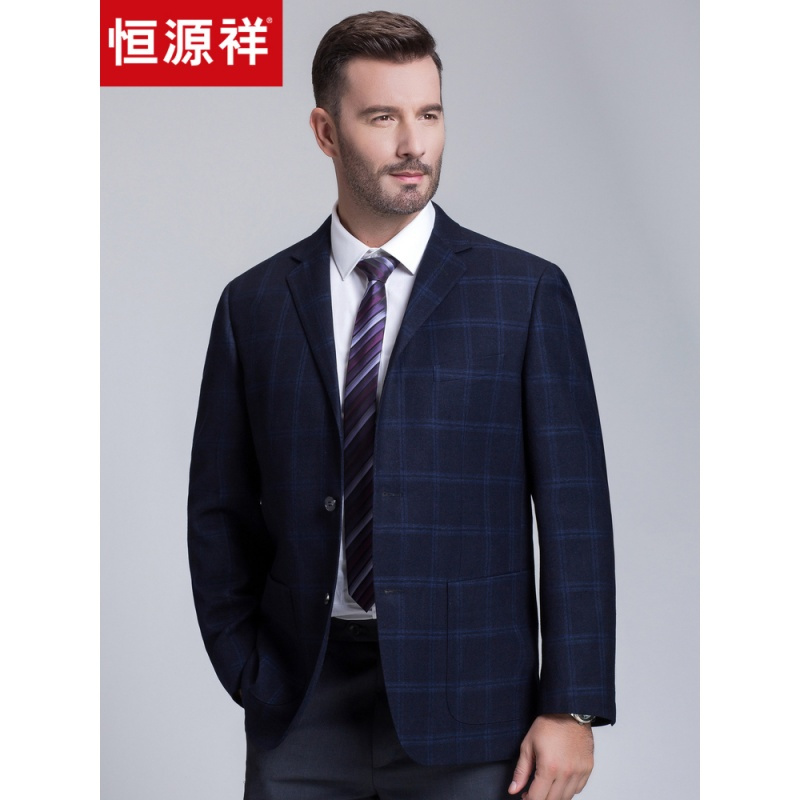恒源祥中年男士西服中长款 春季新款单排扣商务休闲爸爸西装外套