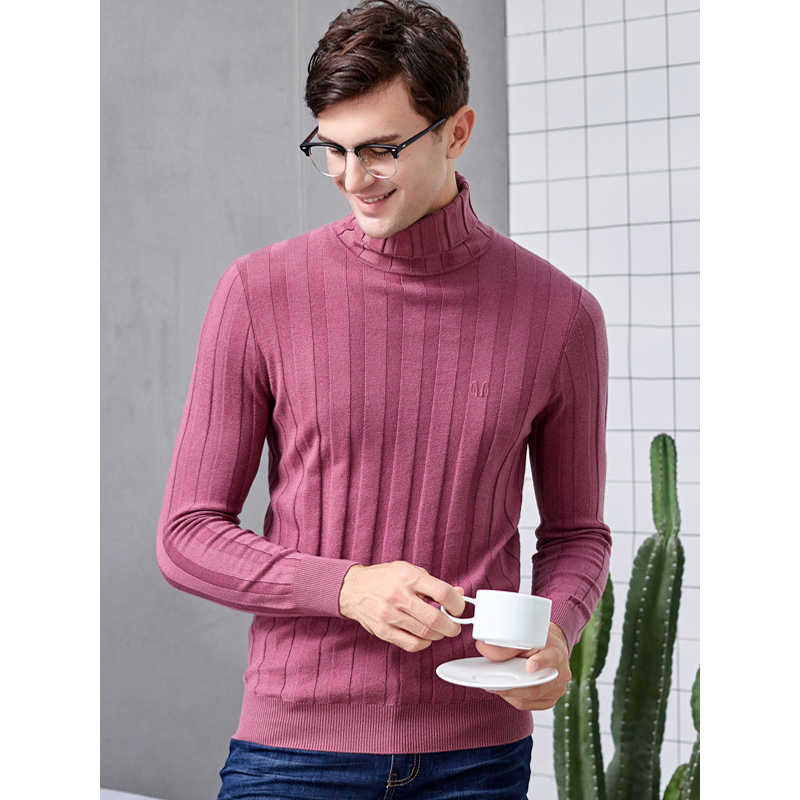 恒源祥男士纯羊毛衫秋冬款高领毛衣青年提花针织男士羊毛衫