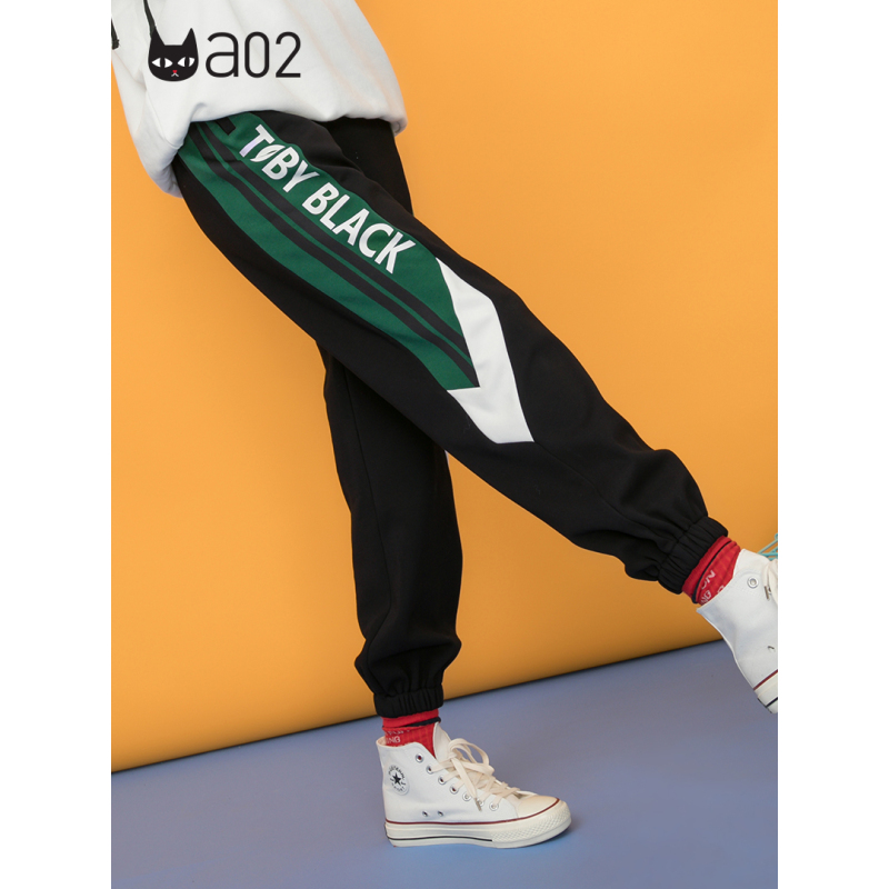 a02新款潮流印花撞色拼接抽绳秋冬加厚休闲裤女DTU5B1201PN