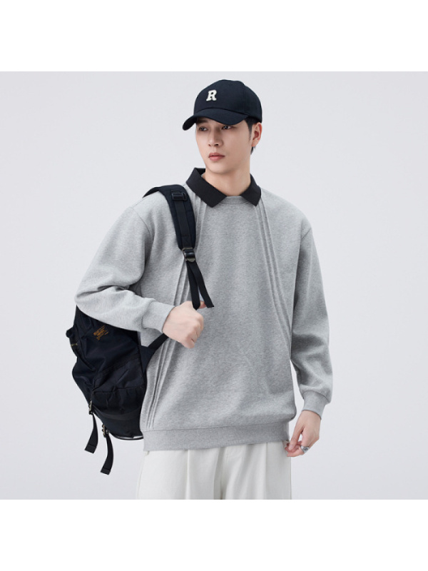 |秋季款高品质男士翻领长袖POLO衫卫衣翻领条纹设计感简约