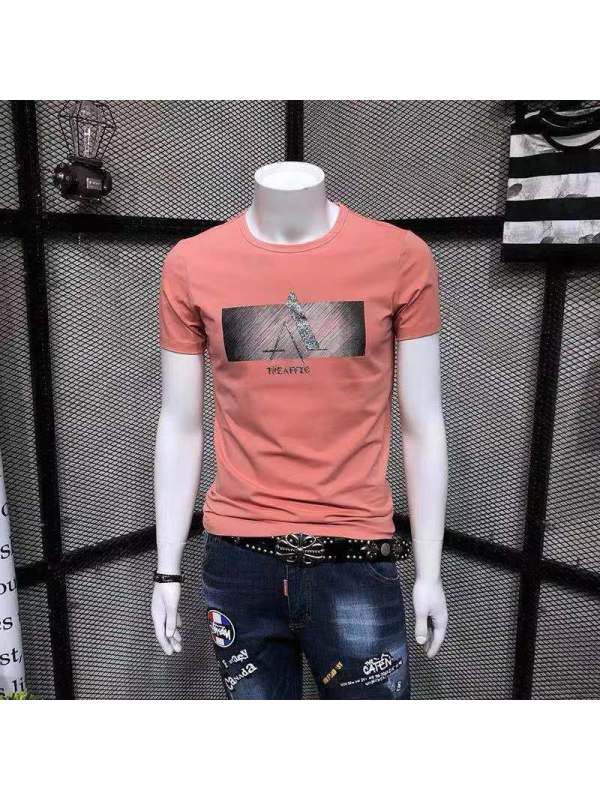 Ceen Bulled42链接夏季短袖T恤男潮流圆领时尚印花修身半截韩版打底T