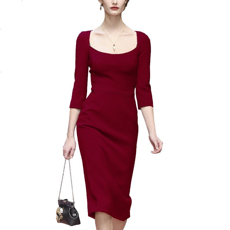 tobebery秋装打底连衣裙女2018新款女名媛包臀显瘦七分袖一步裙