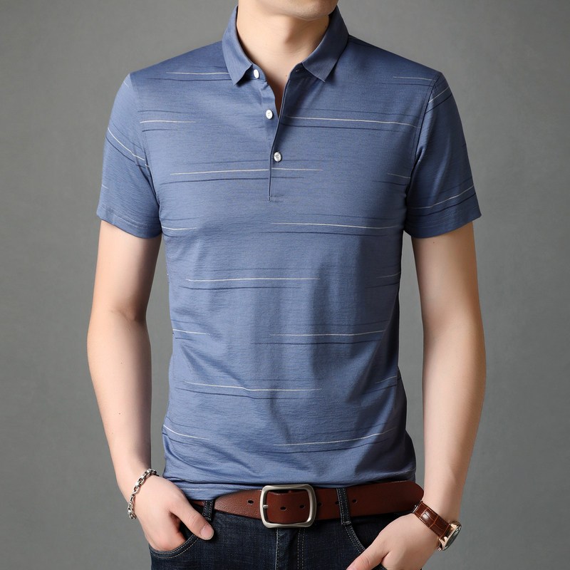 恒源祥男装短袖t恤商务休闲条纹体恤衫中年时尚透气polo夏装撞色