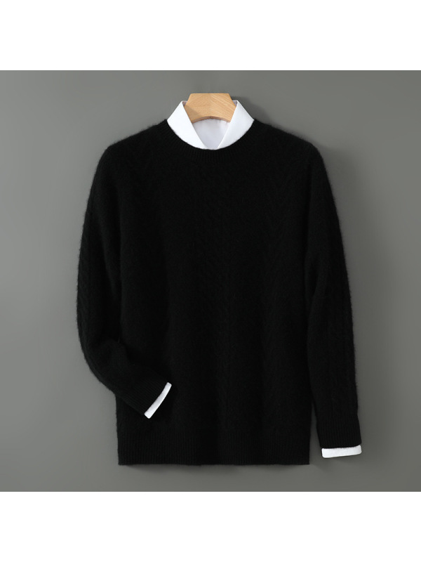 秋冬款羊毛圆领加厚男士羊毛衫长袖套头休闲毛衣商务大码针织打底