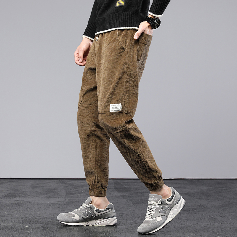 秀衣记秋冬宽松束脚休闲抽绳松紧腰灯芯绒男裤条绒裤弹力灯草绒