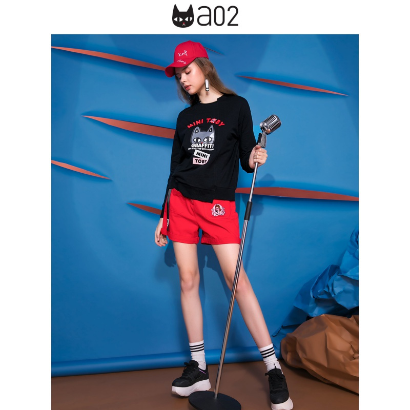 a02新款时尚不规则拼接字母飘带卡通印花潮卫衣女DTU5AA051KT