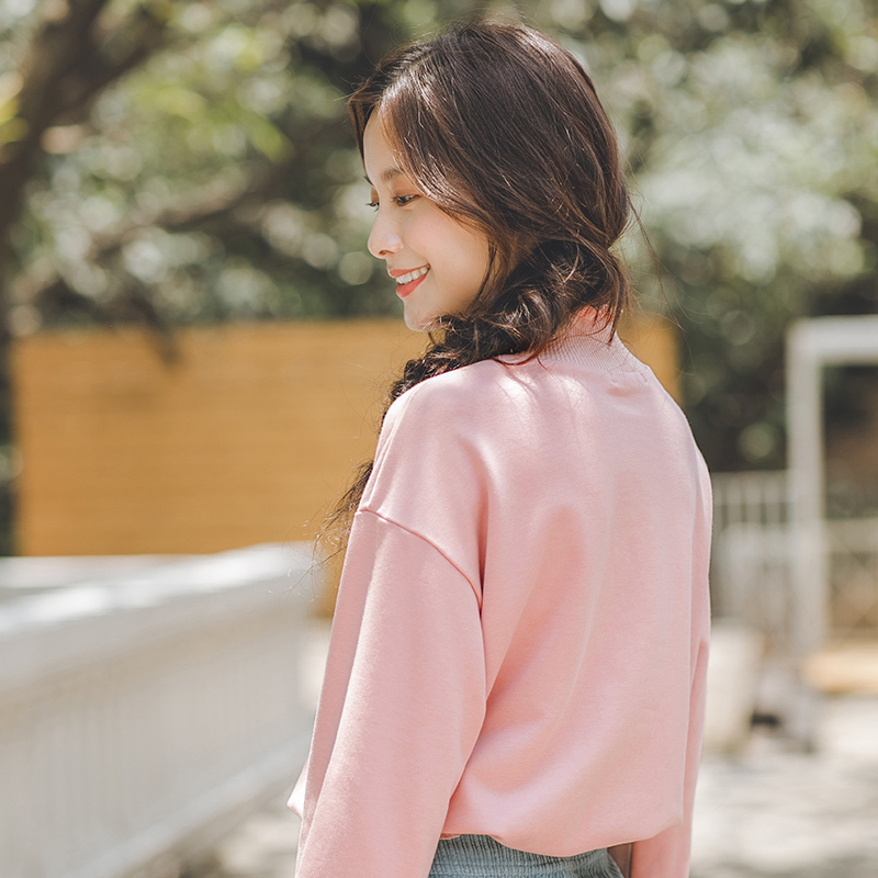 茵曼秋装新款木耳边立领保暖防风落肩宽松时尚优雅卫衣女套头