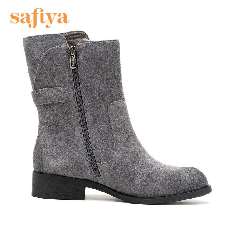 索菲娅Safiya牛皮圆头中跟拉链皮带装饰深口女鞋SF64116243图片