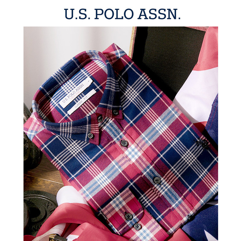 U.S. POLO ASSN.男长袖纯棉格子商务休闲衬衫秋冬新款男衬衣