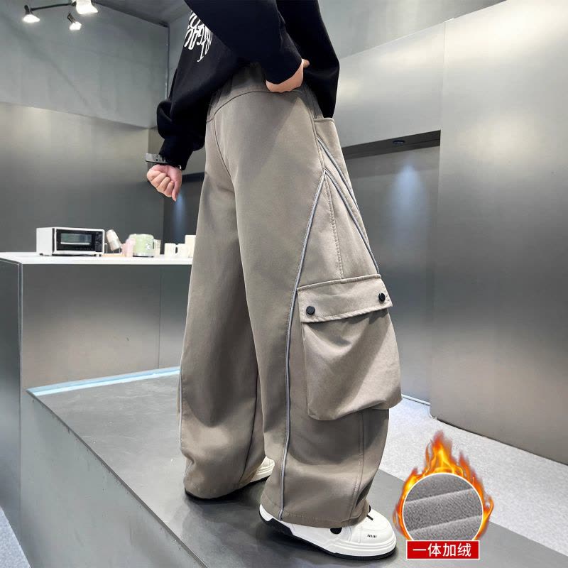 男童加绒工装裤子新款秋冬款冬季大儿童加厚男孩一体绒长裤潮图片