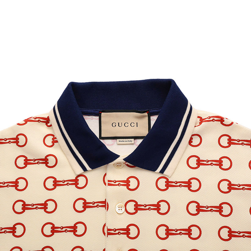 gucci古驰男士棉质马衔扣印花短袖polo衫717391xjewa