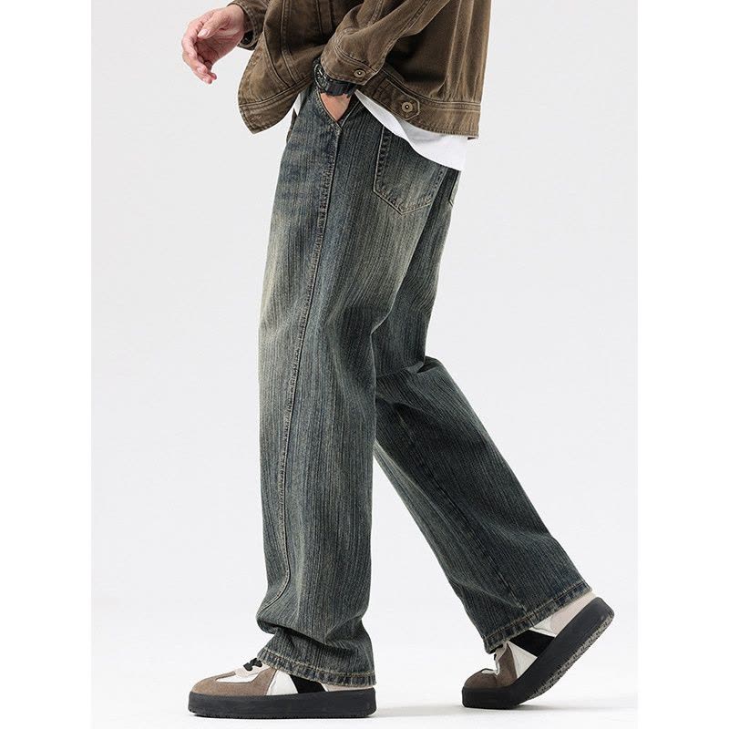 欧货牛仔裤男新款面料美式石墨做旧染色重工洗水大直筒裤男款图片